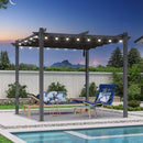 PURPLE LEAF Pergola Aluminium Einziehbare für den Außenbereich mit Sonnenschutzdach Terrasse, Unterstand für Hinterhof Metall grill Pavillon milchweiße Lichterkette