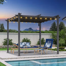 PURPLE LEAF Pergola Aluminium Einziehbare für den Außenbereich mit Sonnenschutzdach Terrasse Unterstand für Pavillon Mit transparenten Lichterketten