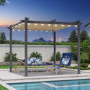 PURPLE LEAF Pergola Aluminium Einziehbare für den Außenbereich mit Sonnenschutzdach Terrasse, Unterstand für Hinterhof Metall grill Pavillon milchweiße Lichterkette