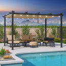 PURPLE LEAF Pergola Aluminium Einziehbare für den Außenbereich mit Sonnenschutzdach Terrasse, Unterstand für Hinterhof Metall grill Pavillon milchweiße Lichterkette