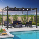 PURPLE LEAF Pergola Aluminium Einziehbare für den Außenbereich mit Sonnenschutzdach Terrasse, Unterstand für Hinterhof Metall grill Pavillon milchweiße Lichterkette