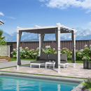 PURPLE LEAF Ausziehbare Outdoor Pergola mit Doppel-Sonnensege & Seitenschutzvorhängen  Weiße Aluminium-Pergola  Moderne Terrassen-Markise für Garten Hof&Terrasse kaki