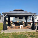 PURPLE LEAF Grau Alu Pavillon，mit Moskitonetz und Vorhängen, verzinkter Stahl mit Doppeldach, für vielfältige Einsatzbereiche geeignet.
