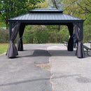 PURPLE LEAF Grau Alu Pavillon Wasserdicht Stabil Winterfest Wetterfest Gartenpavillon mit 4 Doppel Seitenteile Hardtop Pavillon mit Stahldach