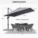 PURPLE LEAF Sonnenschirm Groß Ampelschirm mit Kurbel 360-Grad Drehbar mit Fußpedal für Terrasse, Balkon Sonnenschutz