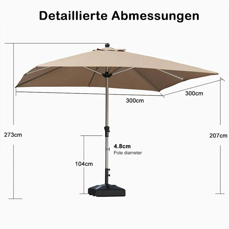 PURPLE LEAF Sonnenschirm mit Schirmständer Garten-Mittelsäulenschirm Set – Aluminium Marktschirm Groß, Wasserfest & UV-Schutz, Stabiler Tischschirm für Terrasse und Balkon