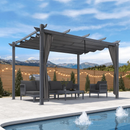 PURPLE LEAF Garten Pergola mit Vorhang Aluminium-Rahmen Outdoor Terrasse Pavillon mit Seitenschutzvorhänge Sonnendach mit Schiebedach  Grau