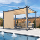 PURPLE LEAF Garten Pergola mit Vorhang Aluminium-Rahmen Outdoor Terrasse Pavillon mit Seitenschutzvorhänge Sonnendach mit Schiebedach  Grau