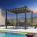 PURPLE LEAF Patio einziehbare Pergola mit Schattendach moderner Grillpavillon Metallunterstand für Veranda Terrasse Garten Mit transparenten Lichterketten.