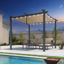 PURPLE LEAF Aluminium Pergola Patio Retractable Pergola Modern Grill Gazebo Metal Shelter Pavilion für  Deck Garden Backyard Outdoor Pergola milchweiße Lichterkette