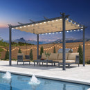 PURPLE LEAF Aluminium Pergola Patio Retractable Pergola Modern Grill Gazebo Metal Shelter Pavilion für  Deck Garden Backyard Outdoor Pergola milchweiße Lichterkette