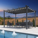 PURPLE LEAF Aluminium Pergola Patio Retractable Pergola Modern Grill Gazebo Metal Shelter Pavilion für  Deck Garden Backyard Outdoor Pergola milchweiße Lichterkette