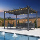 PURPLE LEAF Patio einziehbare Pergola mit Schattendach moderner Grillpavillon Metallunterstand für Veranda Terrasse Garten Mit transparenten Lichterketten.