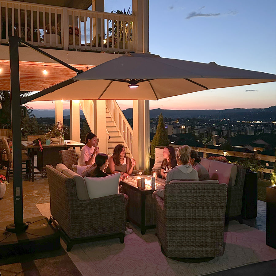 PURPLE LEAF Sonnenschirm Groß Ampelschirm mit Kurbel 360-Grad Drehbar mit Fußpedal für Terrasse, Balkon Sonnenschutz
