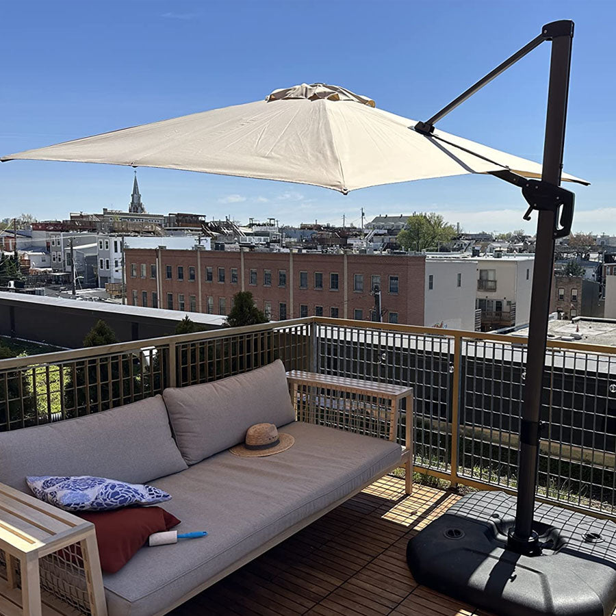 PURPLE LEAF Sonnenschirm Groß Ampelschirm mit Kurbel 360-Grad Drehbar mit Fußpedal für Terrasse, Balkon Sonnenschutz