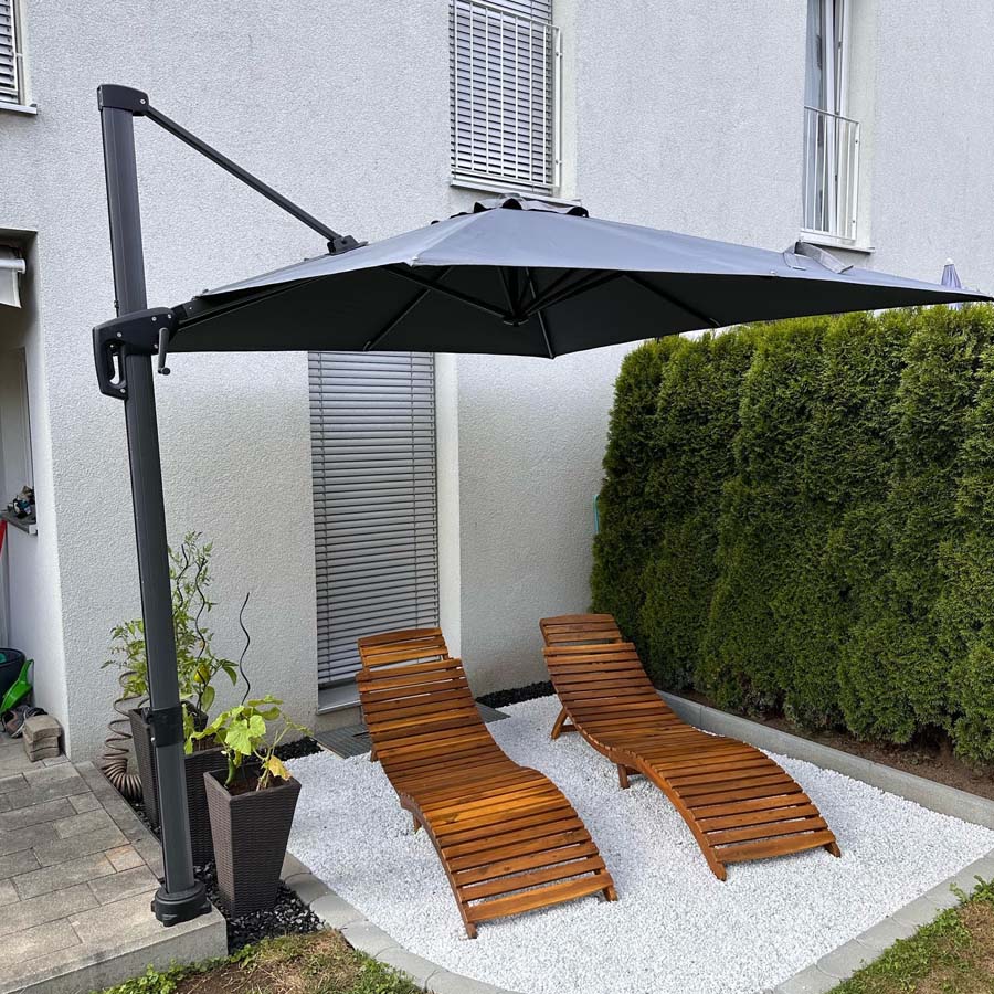 PURPLE LEAF Sonnenschirm Groß Ampelschirm mit Kurbel 360-Grad Drehbar mit Fußpedal für Terrasse, Balkon Sonnenschutz