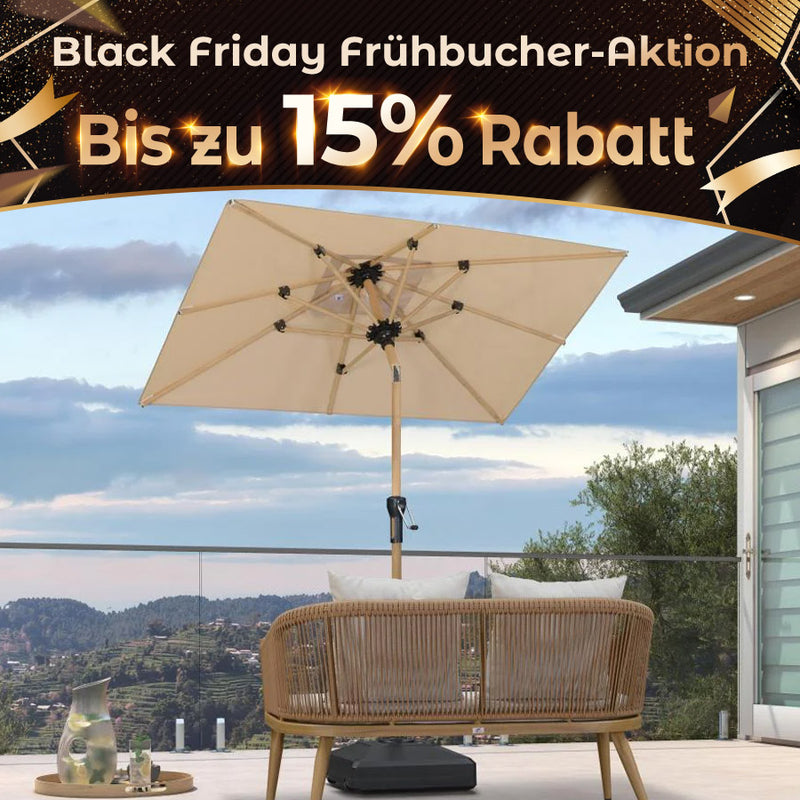 PURPLE LEAF Holzoptik Sonnenschirm Mittelsäulenschirm aus Aluminium Marktschirm für Balkon Market Garten