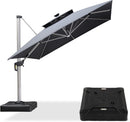 PURPLE LEAF Quadratischer Sonnenschirm mit LED-Solarbeleuchtung und Schirmständer