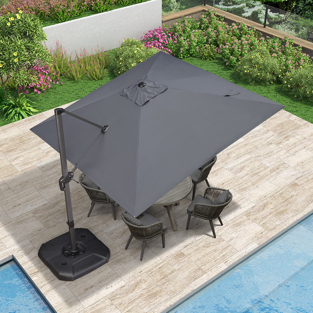 PURPLE LEAF Sonnenschirm Groß Ampelschirm mit Kurbel 360-Grad Drehbar mit Fußpedal für Terrasse, Balkon Sonnenschutz