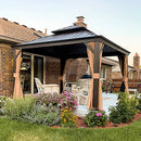 Gartenpavillon 3.65x3.65 m aus Aluminium mit bronze Rahmen, verzinktem Stahldach, Moskitonetz und Vorhängen für Garten und Terrasse
