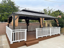 Pavillon 3.65x6 m Windfest aus Aluminium mit verzinktem Stahldach, Doppeldach, Moskitonetz und Vorhängen