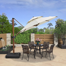 PURPLE LEAF Garten Sonnenschirm, rund Alu Holzoptik Ampelschirm Überhang mit Kurbelgriff und Neigung für Balkon